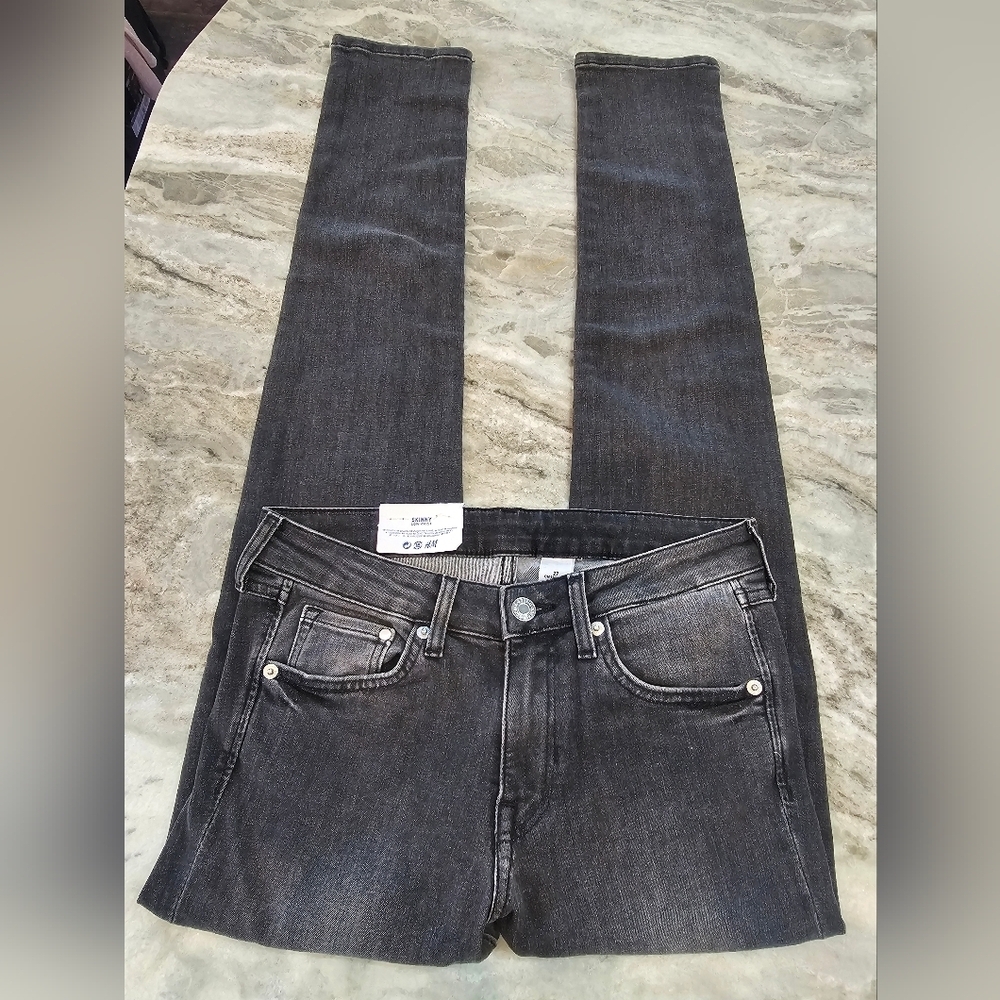 NWT! H&M Skinny Low Waist Jeans Women’s Size 27 Black Gray Stretch Denim